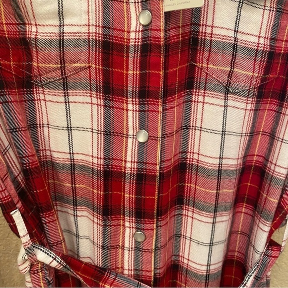 NWT~LUCKY BRAND Women Red Plaid Pearl Snap Button Tie Waist Western Dress-XS - Picture 4 of 9